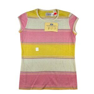 Vintage Levi's Striped Cap Sleeve T-Shirt S Junior Pink Festival Indie 80s Retro